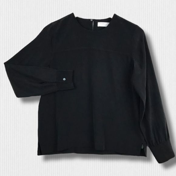 Everlane Tops - EVERLANE Blouse Black 100% Silk Cuffed Sleeves Keyhole Neckline